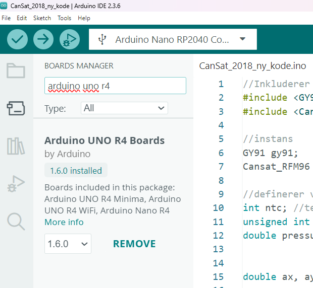Screenshot from Arduino IDE Photo: Andøya Space