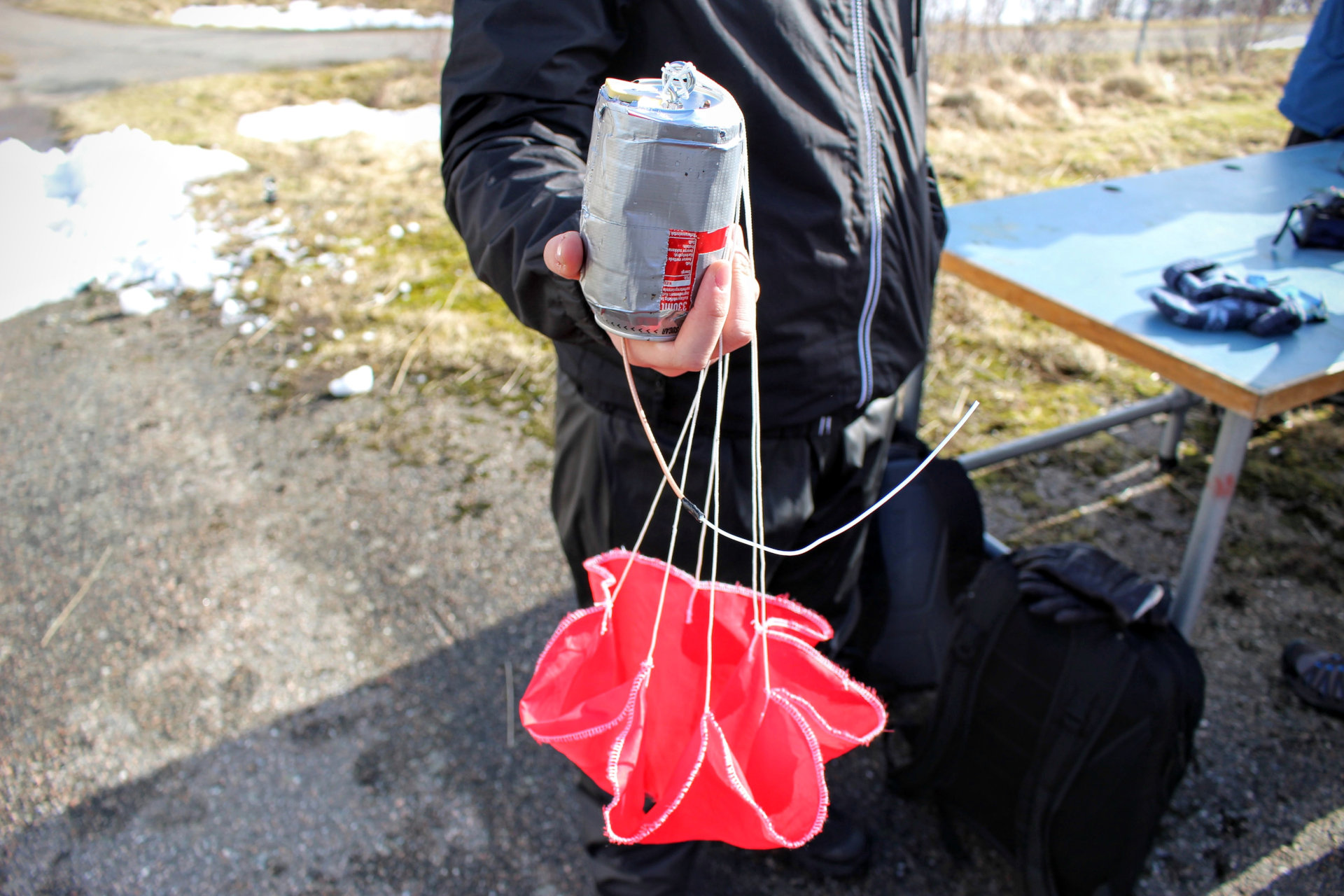 CanSat With a parachute attached. Photo: Andøya Space